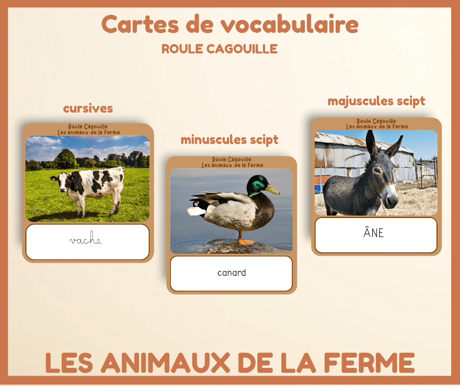 PDF - Cartes de vocabulaire des animaux de la ferme - Roulecagouille