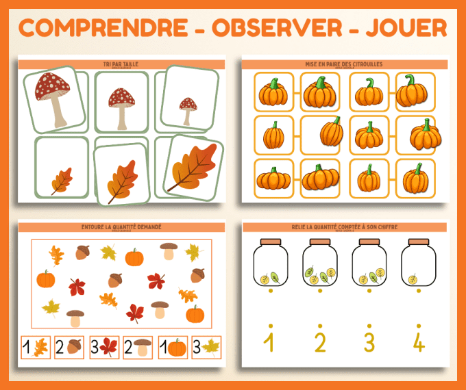 Activité automne 3 ans PDF à imprimer, livret maternelle PS , graphisme, jeux, logique, préécriture