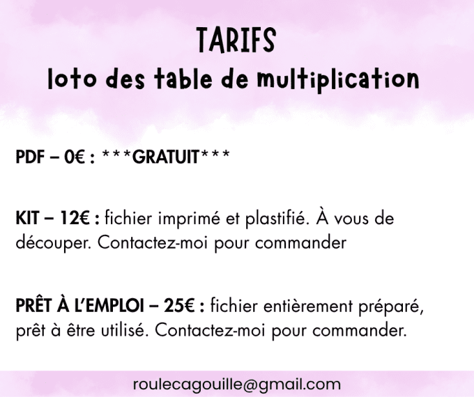 PDF gratuit - Loto des tables de multiplications
