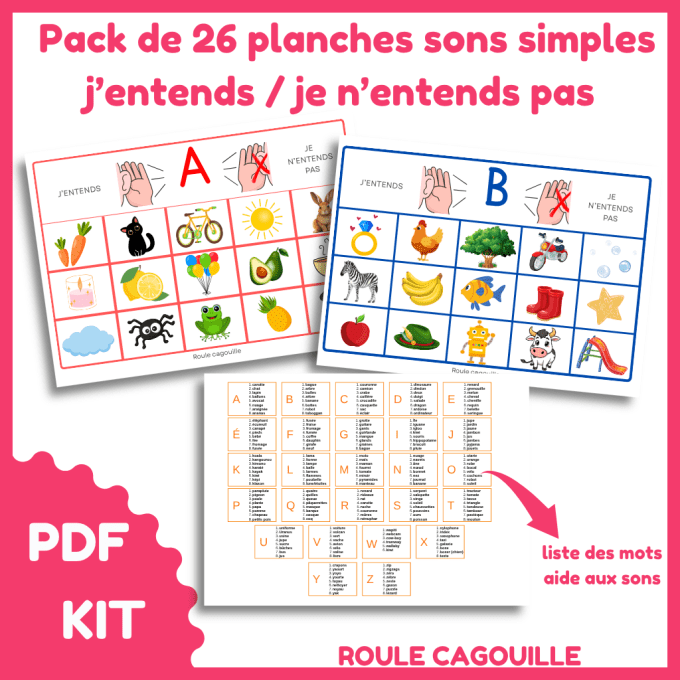 26 Planches j'entends/ je n'entends pas 