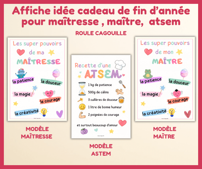PDF - Affiche cadeau pour maîtresse,  maître et atsem
